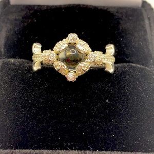 Dark grey spinel & white topaz sterling ring sz 8